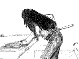 Girl Playing Pool, original drawing by BPhrey