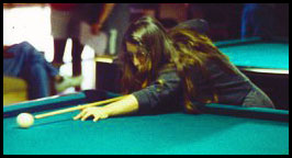 Janice playing pool - OTC Billiards